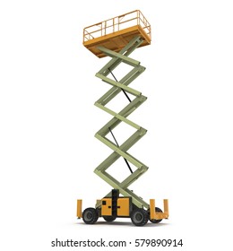 Extended Scissor Lift On White. 3D Illustration