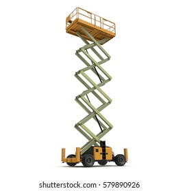 Extended Scissor Lift On White. 3D Illustration