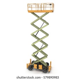 Extended Scissor Lift On White. 3D Illustration