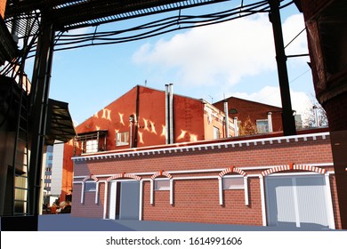 Exterior Of A Brick Building In An Old Factory, 3d Rendering. Illustration.