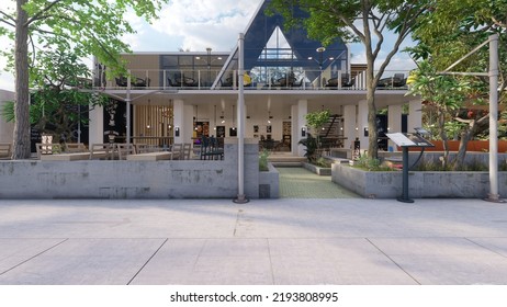 Exterior Coffee Shop Architectural Design With Banner And Menu Mockup 3d Illustration