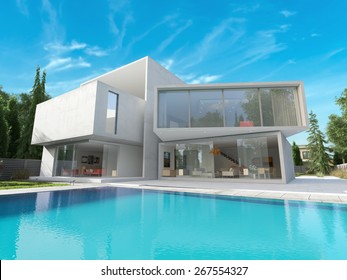 External view of a contemporary house with pool 