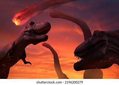 Extinction Of The Dinosaurs When A Large Asteroid Hits Earth Theme Concept. 3d Illustration.