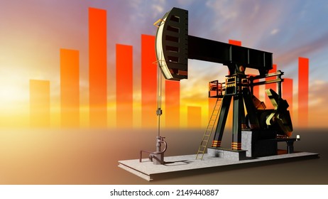 Extraction Of Crude Oil. Hydrocarbon Production Industry. Oil Rig For Extraction Raw Materials For Fuel. Oil Rig And Price Fluctuation Chart. Extraction Energy Carriers. Import Petroleum. 3d Image.