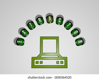 EXTRACTOR icon surrounded by the text of individual letters, 3D illustration