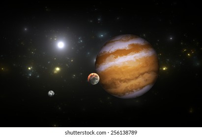 Extrasolar Planet With Moons. All Elements Made By Me