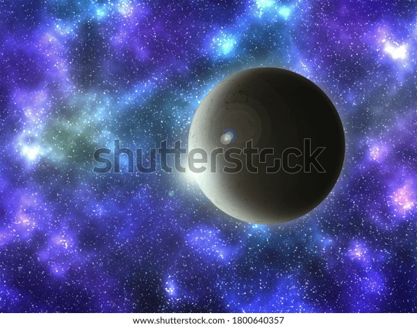 Extrasolar planet system. Exoplanet in Deep\
Space. 3D\
rendering.
