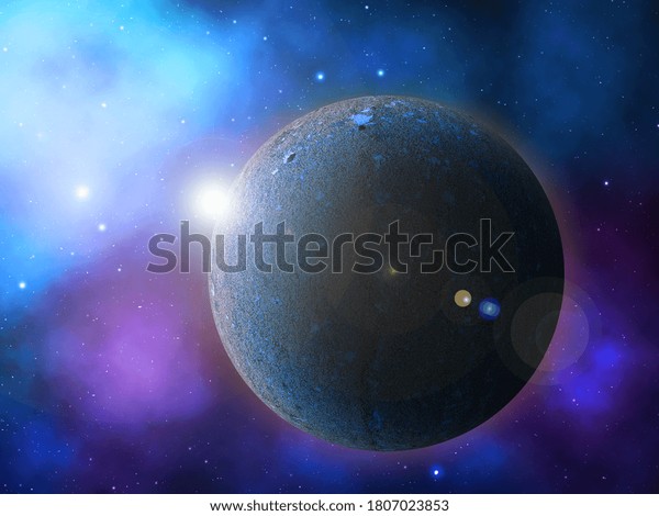 Extrasolar planet system. Exoplanet in Deep\
Space. 3D\
rendering.