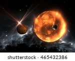 Extrasolar planets or exoplanets and red dwarf or red supergiant. 3D illustration
