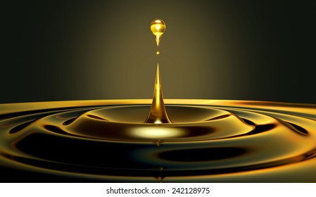 An extreme close up of a drop of oil creating ripples on an isolated black background
