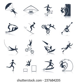 Extreme Sports Icons Black Set Of Outdoor Adventure Activity Isolated  Illustration