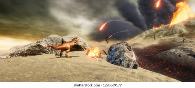 Extremely detailed and realistic 3D illustration of dinosaur, trex extinction