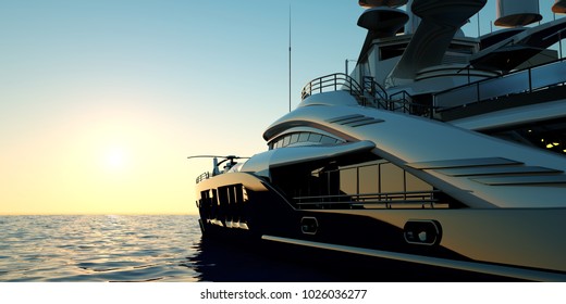Extremely detailed and realistic high resolution 3D image of a luxury super yacht 