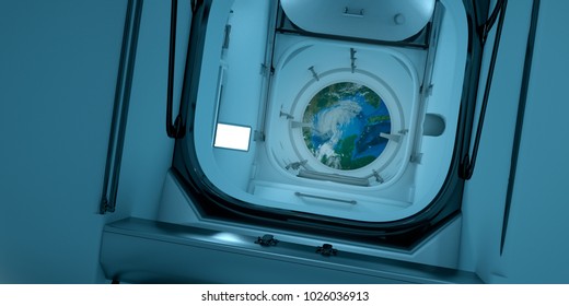 Extremely Detailed And Realistic High Resolution 3D Image Of The Interior Of International Space Station ISS. Elements Of This Image Have Been Furnished By Nasa.