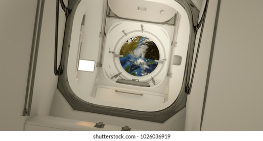 Extremely Detailed And Realistic High Resolution 3D Image Of The Interior Of International Space Station ISS. Elements Of This Image Have Been Furnished By Nasa.