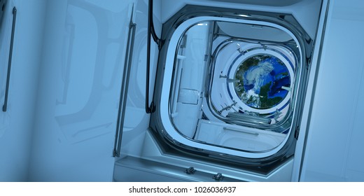 Extremely Detailed And Realistic High Resolution 3D Image Of The Interior Of International Space Station ISS. Elements Of This Image Have Been Furnished By Nasa.