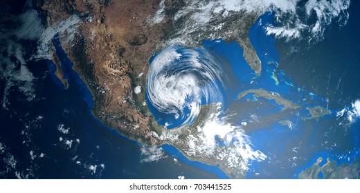 Чрезвычайно детализированная и реалистичная 3D иллюстрация с высоким разрешением приближающегося к Техасу урагана. Выстрел из космоса. Элементы этого изображения оформлены Насой.