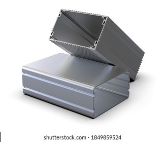 Extruded aluminum enclosures isolated on white. 3d rendering