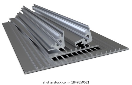 Extruded aluminum profile for enclosures isolated on white. 3d rendering