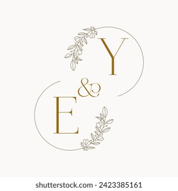 EY Logo initials wedding monogram logo design in simple brown circle leaf frame