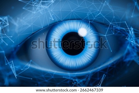 An eye in the dark with vfx particles, 3d rendering. 3D illustration.