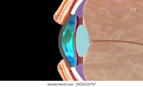 Eye half section Closeup view 3d illustration
