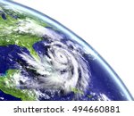 Eye of hurricane Matthew approaching Florida in America. 3D illustration. Elements of this image furnished by NASA