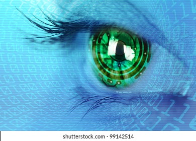 eye iris and green electronic circuit