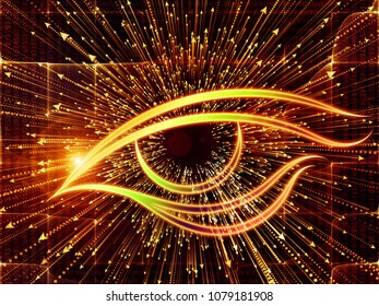 Eye of Knowledge series. Graphic composition of eye icon and arrow burst  for subject of  science, education and modern technology