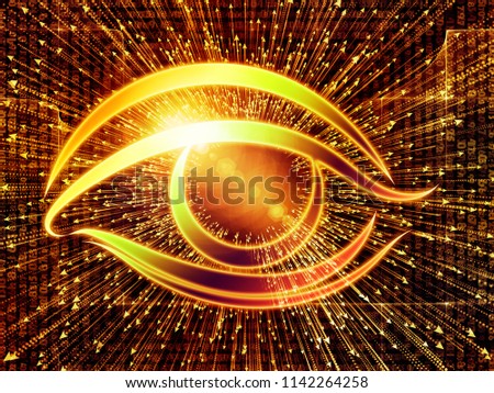 Eye of Knowledge series. Graphic composition of eye icon and arrow burst  for subject of  science, education and modern technology