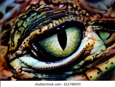 The Eye Of A Lizard. Airbrush Painting. Hand Drawing