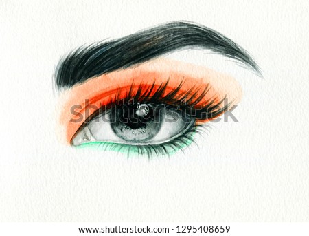 eye. make up. fashion illustration. watercolor painting
