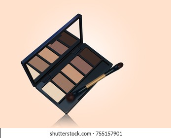 Eye Shadow Palette Mockup, Brown Color Tone Makeup Tools Isolated On Complexion Background In 3d Illustration