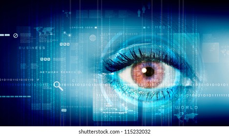 Eye viewing digital information represented by ones and zeros