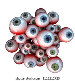 Eyeball Cluster, Creepy Cluster Of Bloody Halloween Eyeballs, 3D Rendering