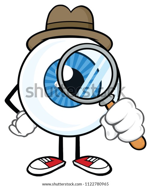 虫眼鏡をかけた眼球探偵漫画のマスコットキャラクターの外観 白い背景にラスターイラスト のイラスト素材