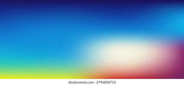 An eye-catching and luminous abstract background featuring a vivid gradient of bright blue transitioning into a warm mix of yellow, orange, red, and purple tones.