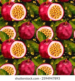 An EyeCatching Vibrant Passion Fruit Pattern Perfect for Fresh Produce Designs and Illustrations