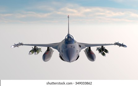 F -16 , american military fighter plane.Jet plane. Fly in clouds.