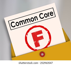 F Grade on report card for new common core educational school lesson guidelines and standards - Powered by Shutterstock