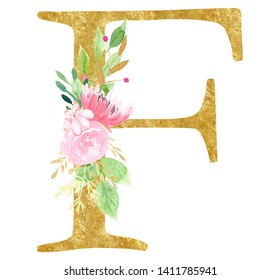 F Letter Pink Flowers Raster Illustration Stock Illustration 1411785941 ...