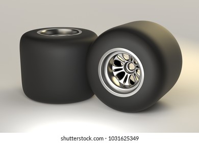 F1 Car Tires. 3D Illustration.