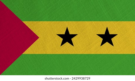 Fabric Flag of São Tomé and Príncipe, Flag of São Tomé and Príncipe, São Tomé and Príncipe Fabric flag waving in the wind. São Tomé and Príncipe Flag.