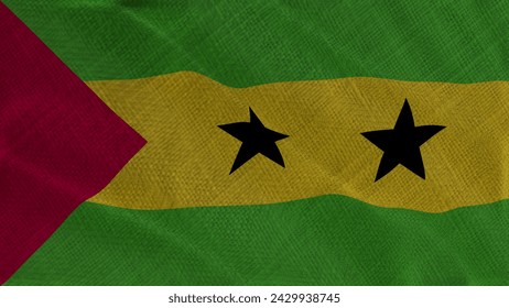Fabric Flag of São Tomé and Príncipe, Flag of São Tomé and Príncipe, São Tomé and Príncipe Fabric flag waving in the wind. São Tomé and Príncipe Flag.