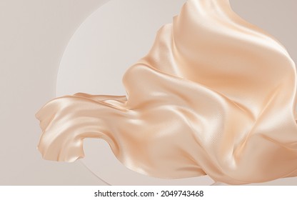 Fabric gold color Cloth Flowing on Wind, Textile Wave Flying movement, 3d rendering abstract fashion background