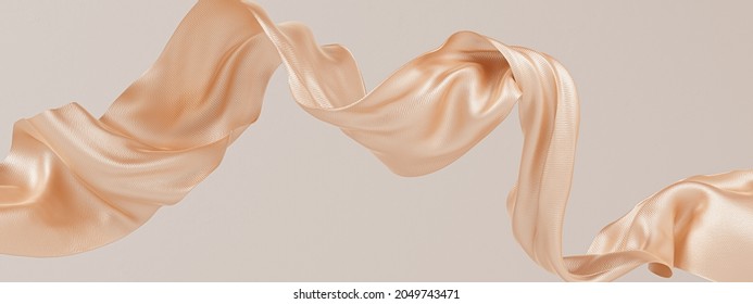 Fabric gold color Cloth Flowing on Wind, Textile Wave Flying movement, 3d rendering abstract fashion background