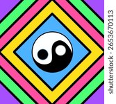 fabric pattern, Yin Yang icon, colourful pattern, geometric pattern, square geometric patterns, geometric art 
