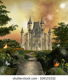 Fabulous castle in an enchanted garden