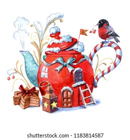 A Fabulous Christmas Watercolor House For Decoration