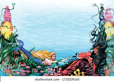 Fabulous Underwater Kingdom With A Mermaid And A Sea Witch